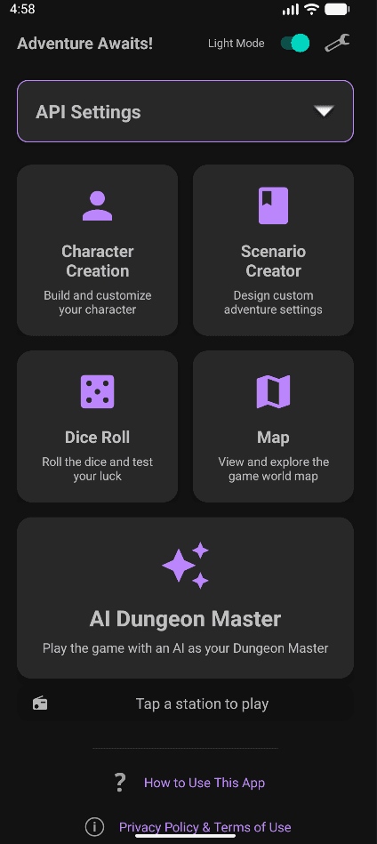 Main Page of the App