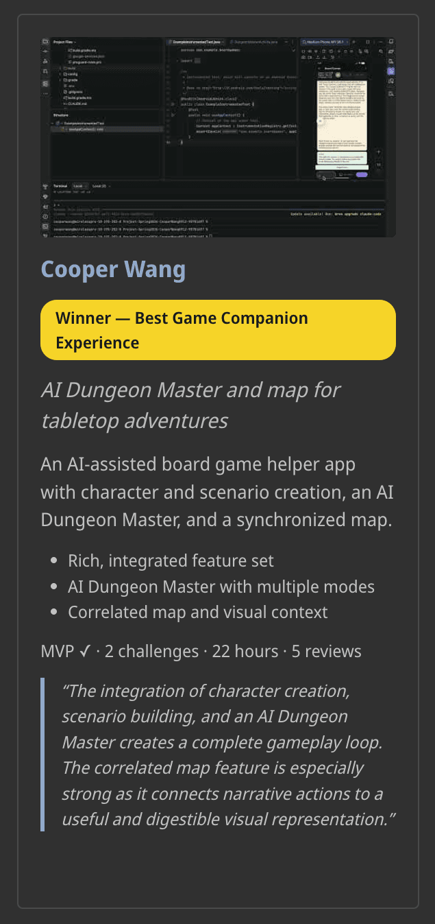 The project is the winner of the Best Game Companion Experience Award