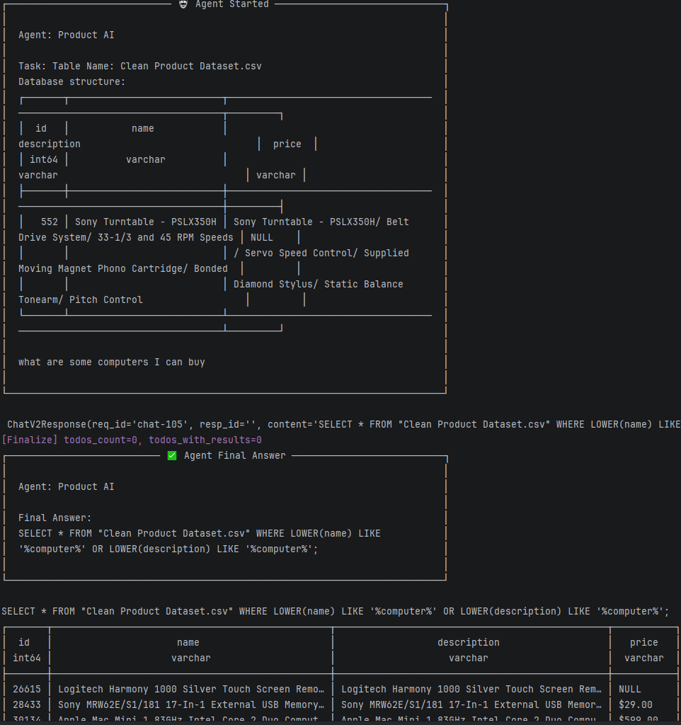 AI Agent Querying SQL Database Based on Database Structure