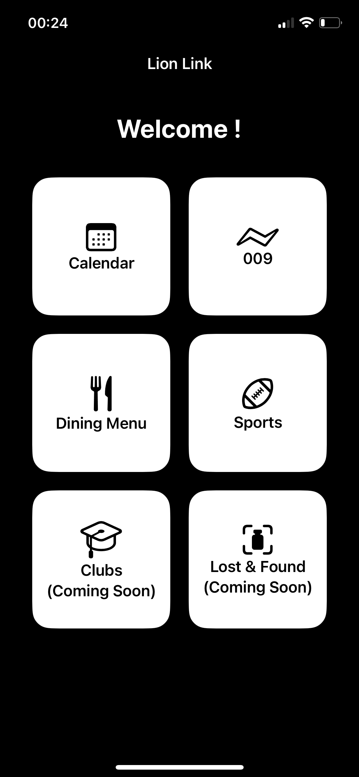 Main Page of the Lion Link App
